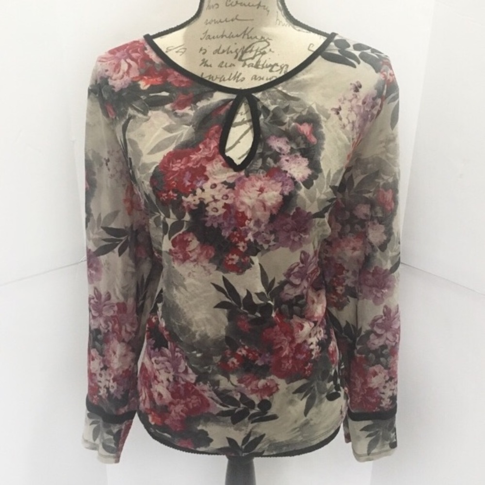 Nordstrom Keyhole Floral Maroon Top